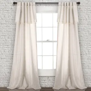 Lush Décor Ivy Tassel Window Curtain Panel Set - Soft Fabric with Decorative Tassels, 63"/84''/95''L x 40"W, Neutral/Gray, 3" Back Tab Rod Pocket, Ideal for Home Decor & Shutter Blinds
