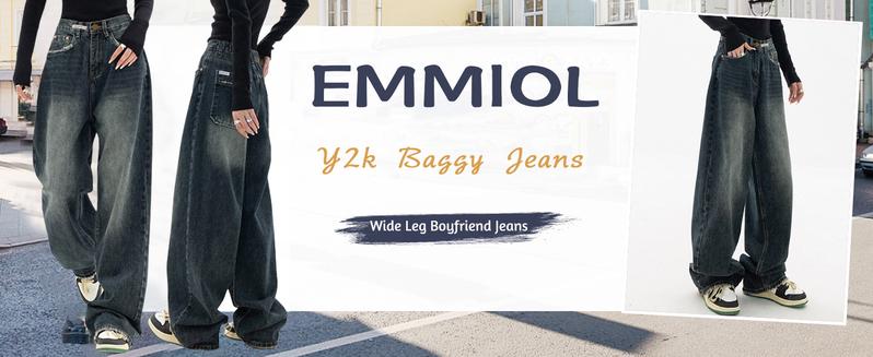 EMMIOL Wide Leg Baggy Slight Stretch Jeans For Women Y2K Casual Loose Denim With 4 Traditional Pockets, Zip Fly, Button Closure & Belt Loose Fit - Womenswear Bottom Trouser Streetwear Comfort Wideleg Bellbottomjeans