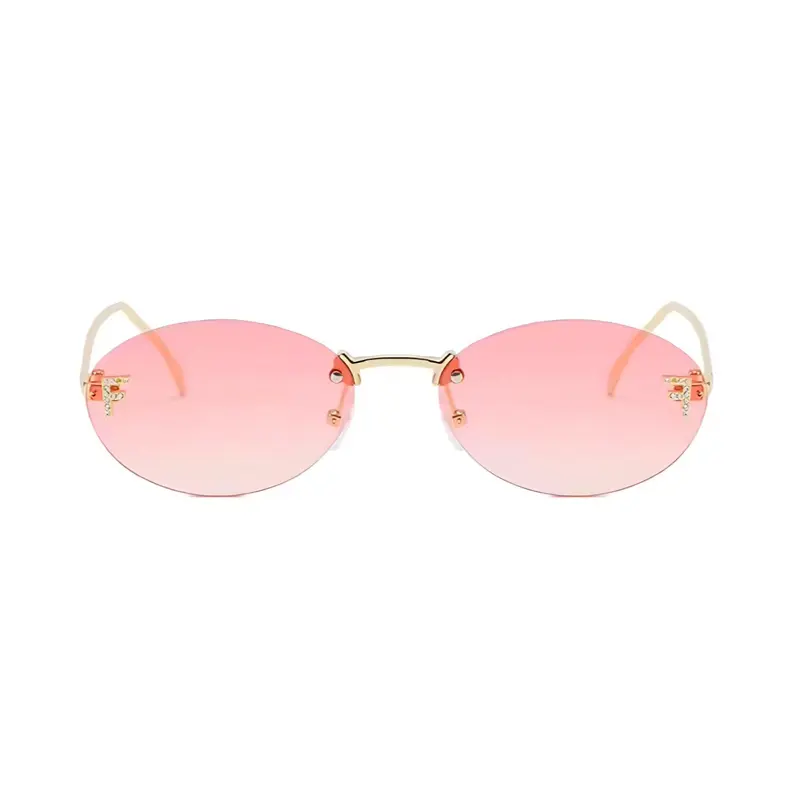 Fashion Rimless Sunglasses Women UV400 Oval Elegant Diamond  display picture 3