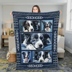 Border Collie Dog Navy All Season Blanket, Border Collie Dog Decor, Gifts For Dog Lovers, Sofa Throw Blanket Comfort Warmth Soft Blanket Fleece Blanket, Sherpa Blanket