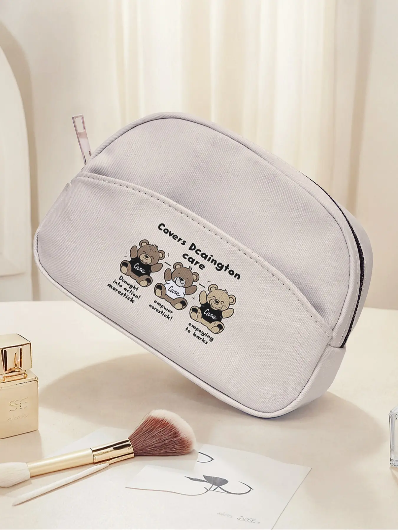 Portable Travel Cosmetic Bag, Makeup Pouch with Bear Pattern, Large Capacity Makeup Organizer, Cosmetics Organizer, Cute Fashion Storage Box for All Seasons