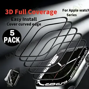 KAYKWONG'S 5 Piece HD Full Coverage Screen Protector Film, Smart Watch Protection, Curved Composite Carbon Fiber Style, Compatible with For  Apple Watch Series 38/40/41/42/44/45/46/49Mm Ultra 1/2/3 /Se/Series 11/10/9/8/7/6/5/4/3/2/1 Smartwatch Watch