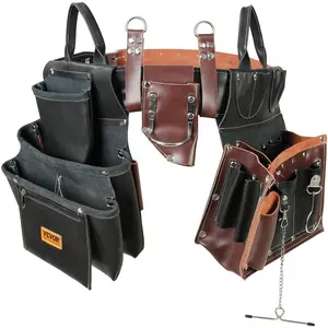 VEVOR Tool Belt, TikTokShopBlackFriday, 31 Pockets, Adjusts 32 Inches to 54 Inches, Leather Heavy Duty Tool Pouch Bag, Detachable Tool Bag for Electrician, Carpenter, Handyman, Woodworker, Construction, Black/Brown