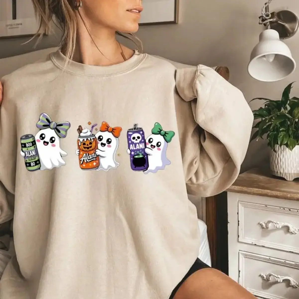 Alani Nu Halloween Ghost Sweatshirt, Cute Boo Energy Drink Pullover, Spooky Season Crewneck, Fall Graphic Top, Cozy Unisex Sweater for Women & Men