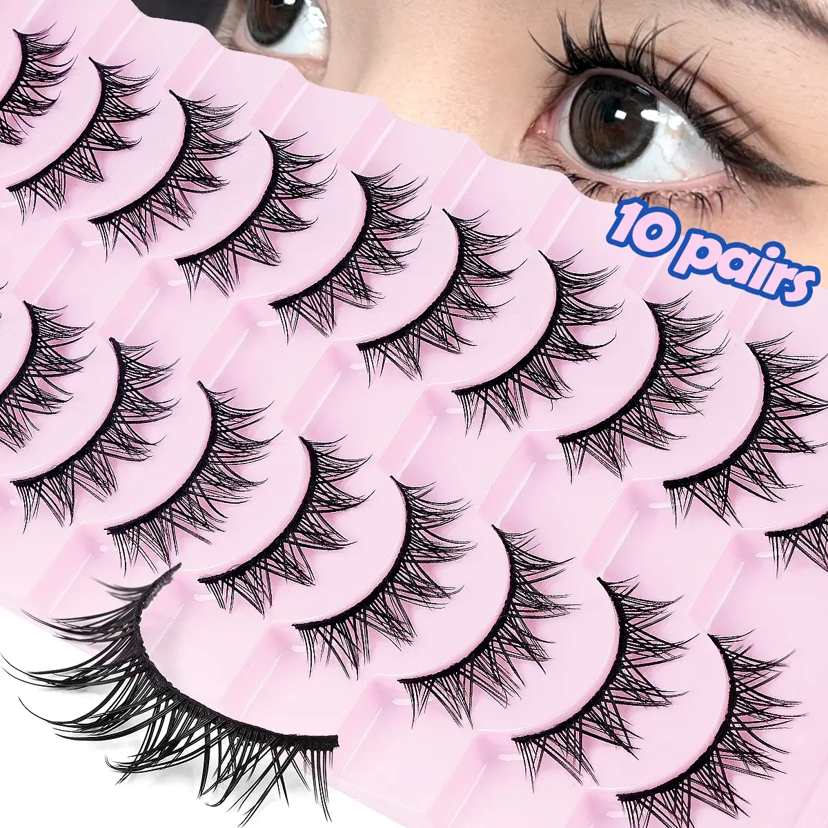 MAGEFY 10 Pairs Manga Lashes - Wispy Spiky False Eyelashes Cosmetic for Wild Anime Makeup | Natural Fluffy Look, Reusable, Lightweight & Comfortable for Daily & Cosplay Use, Soft Natural Eyelash