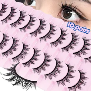 MAGEFY 10 Pairs Manga Lashes - Wispy Spiky False Eyelashes Cosmetic for Wild Anime Makeup | Natural Fluffy Look, Reusable, Lightweight & Comfortable for Daily & Cosplay Use