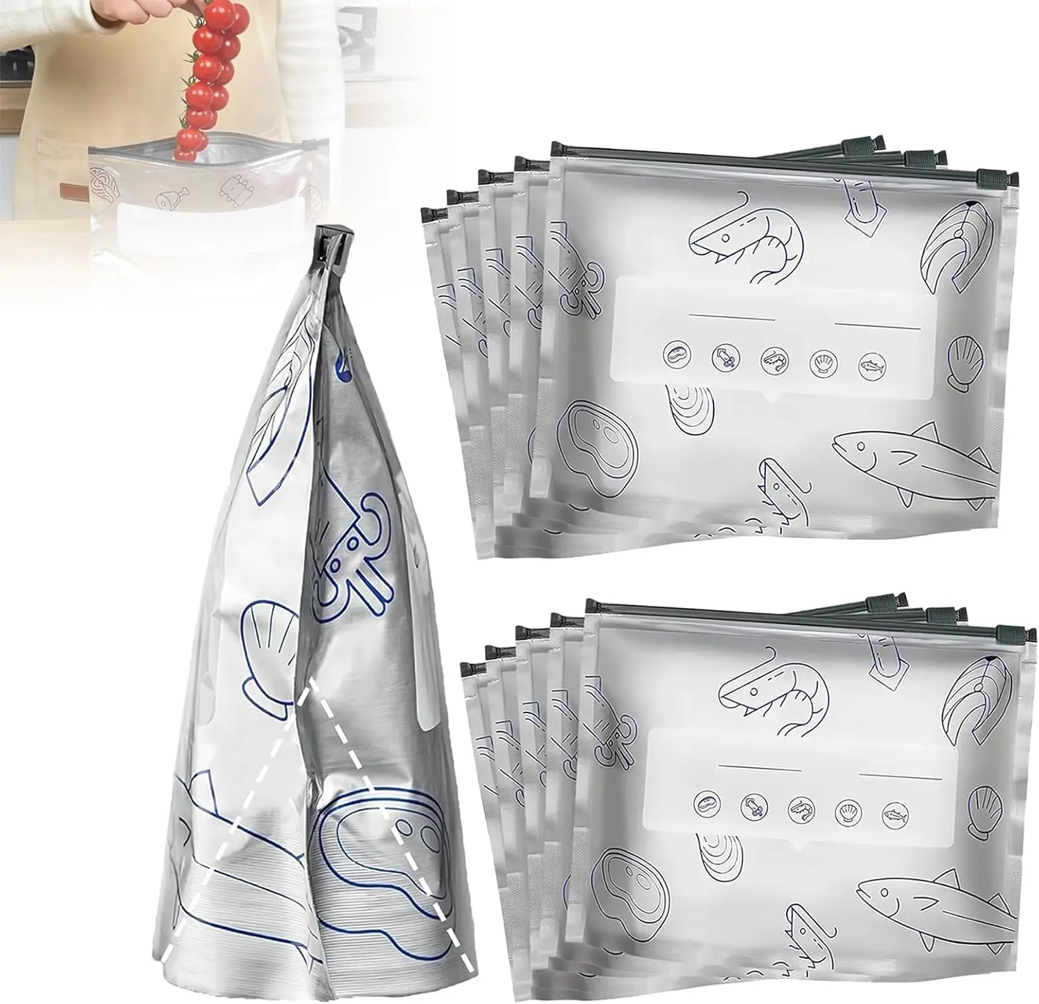 Reusable Aluminum Foil Vacuum Seal Storage Bags for Kitchen Food Storage, 2025 New Resealable Zipper Pouches with Label, Stand-Up Zip Lock for Fruit & Veg, Meat (30 Pieces, 3 Sizes)