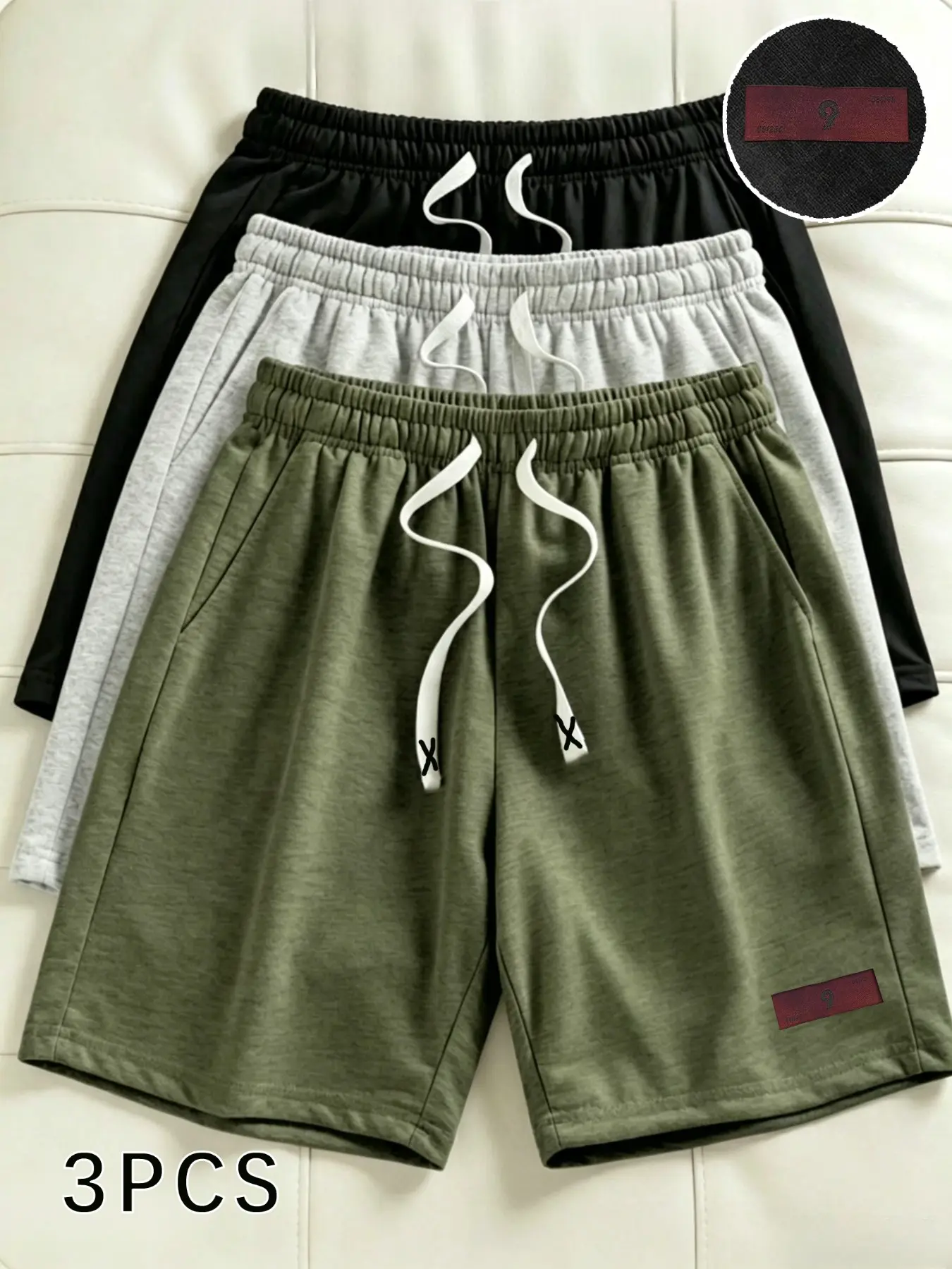 3-Pack Plus Size Men's Casual Shorts, Solid Color Drawstring Loose Fit Five-Quarter Pants, Daily Commute Versatile Multi-Color Set