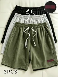 3-Pack Plus Size Men's Casual Shorts, Solid Color Drawstring Loose Fit Five-Quarter Pants, Daily Commute Versatile Multi-Color Set