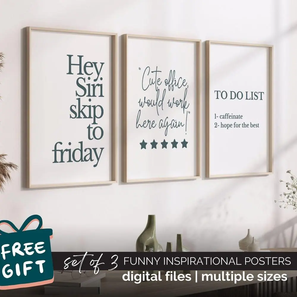 Green Office Wall Art Set, Girly Home Office Posters Funny Motivational Quotes for Women, Sassy Desk Decor, Workplace Humor Printable Signs
