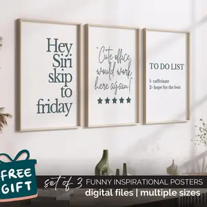 Green Office Wall Art Set, Girly Home Office Posters Funny Motivational Quotes for Women, Sassy Desk Decor, Workplace Humor Printable Signs