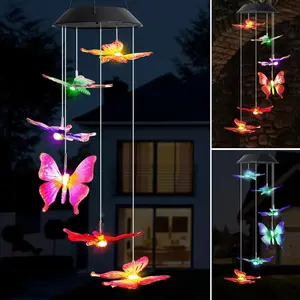 25" LED Solar Wind Chime, Color Changing Solar Butterfly Wind Chimes Mobile  Wind Chime for OutsideHome Garden Decoration