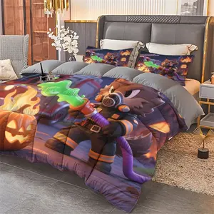 Fantasy Firefighter Wolf Quilt Set, 3-Piece Soft Microfiber Bedding, Bold Animal Print, All-Season Bedroom Decor, Unique Gift Idea