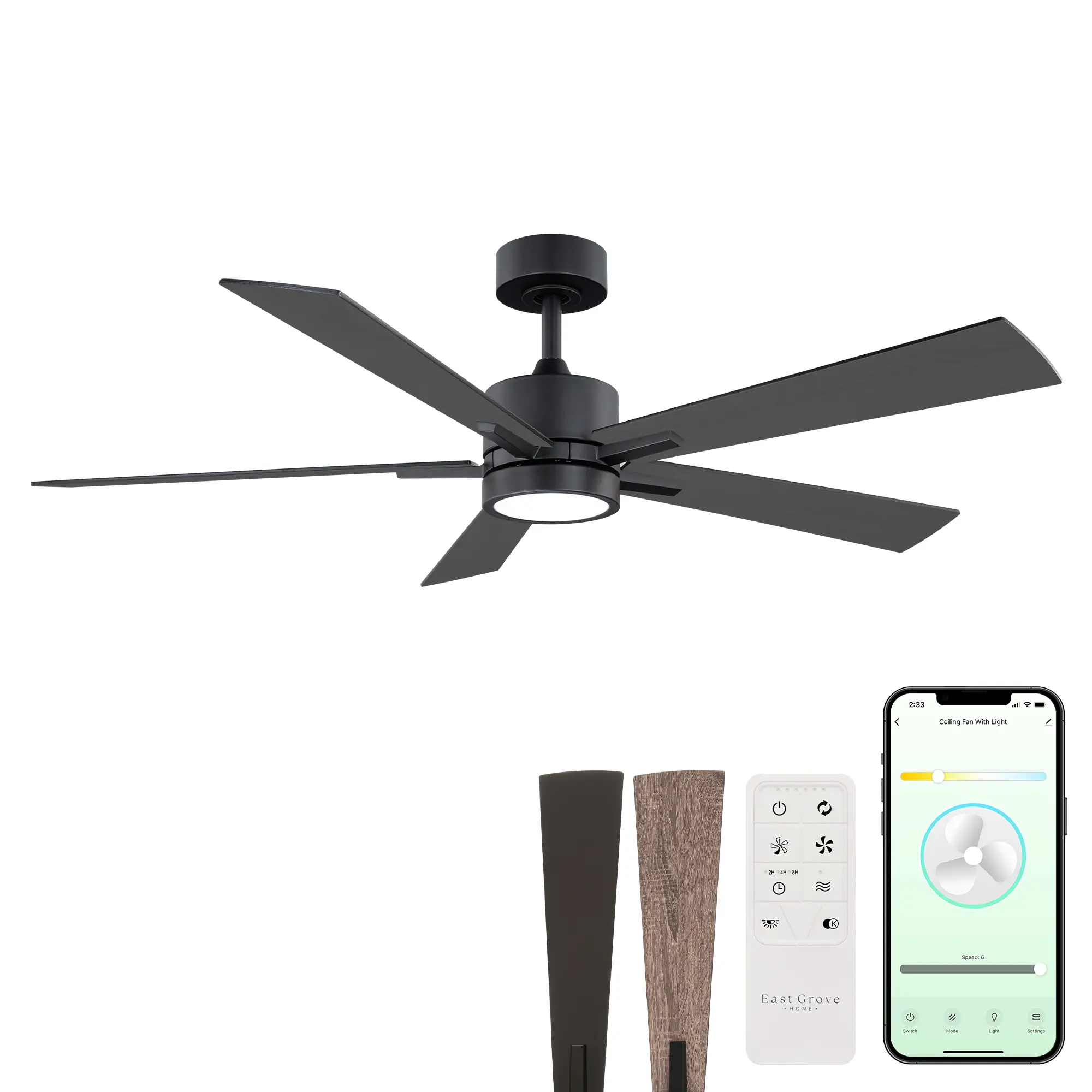 Bali 52in 5-Blade Indoor or Outdoor Smart Ceiling Fan with Remote Control & App Control