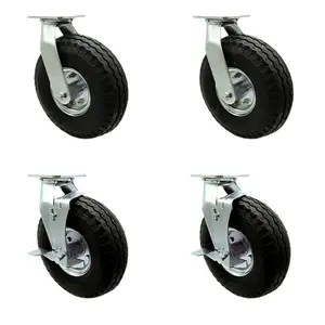 10 Inch Swivel Pneumatic Casters Set of 4 - Black Rubber Wheels - Includes 2 Swivel with Bolt on Swivel Locks and 2 Swivel with Brakes-Heavy Duty Casters-1,400lbs. Total Capacity- Service Caster Brand