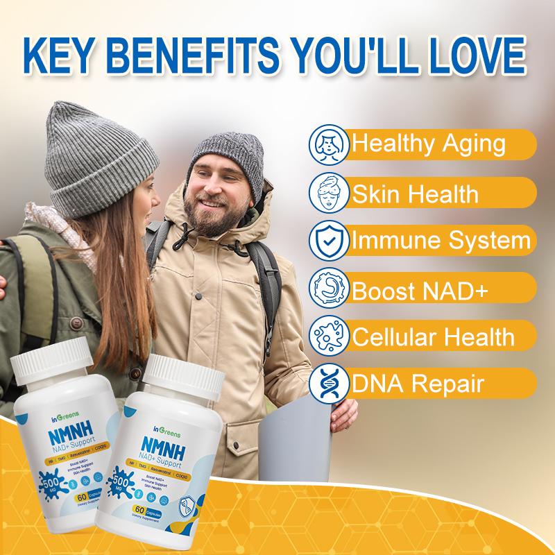 inGreens NMNH Supplement with NR, TMG, Resveratrol, COQ10 - Upgraded version of NAD, 500mg per serving, GMO Free - 180 Capsules/3 Pack