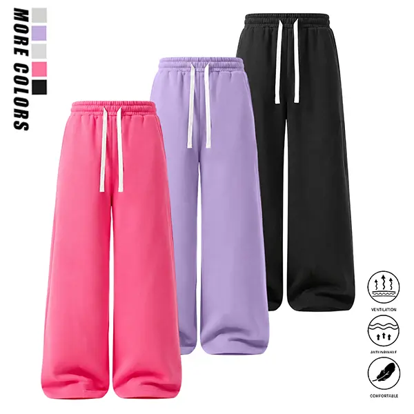 Women’s 3-Pack Autumn/Winter Ultra-Soft Wide-Leg Poly-Cotton Sweatpants - Breathable, Plain Athletic Long Pants for Running, Workouts & Casual Wear
