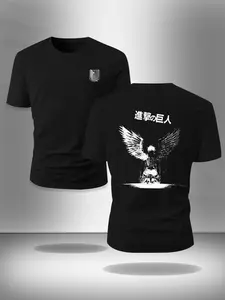 "Attack on Titan: Wings of Liberty" T-shirt - Japanese logo AoT pattern T-shirt, Survey Corps badge shirt, fan merchandise of "Attack on Titan"