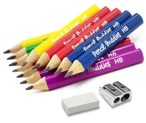 Short & Fat 3.5” Triangular Pencils – Thick 5MM Core + Sharpener + Eraser (Set of 12) Multi-Colors