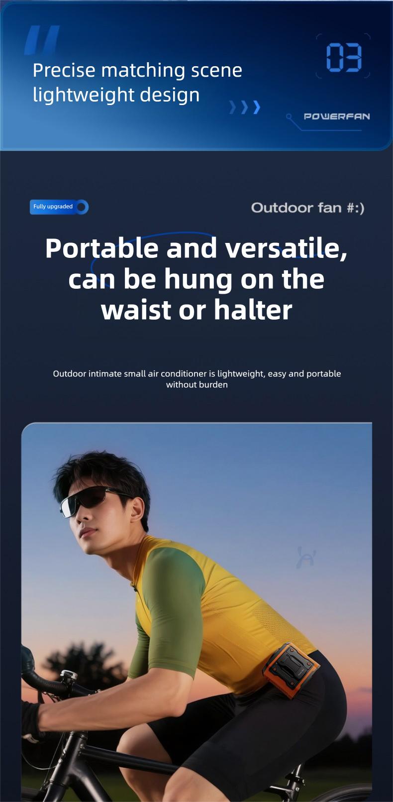 HOOYS USB Rechargeable Handheld Portable Fan, 199-Speed Adjustable, with Waist Clip, Flashlight & PowerDisplay, Personal Fan for Outdoor, Camping, Jobsite, Travel &Indoor Use