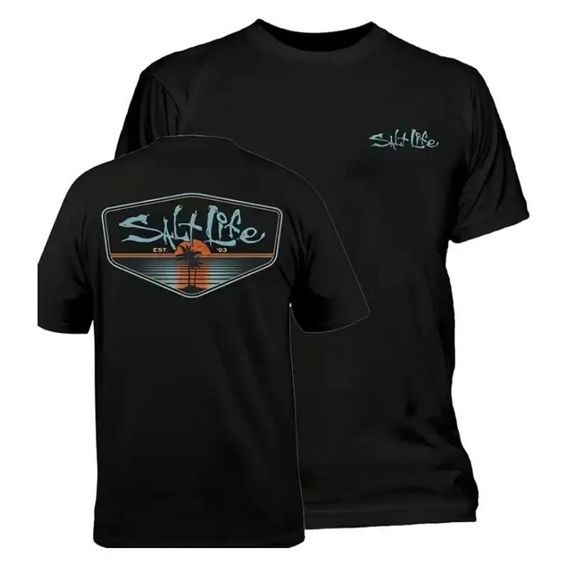 Cotton - Salt Life Palm Tree Pattern T-shirt, beach-style coastal lifestyle T-shirt, casual surfing and ocean-style shirt, relaxed summer wear for surfing enthusiasts, unisex patterned T-shirt, unisex gift