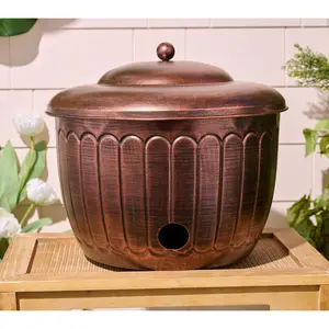 Bernini Metal Hose Storage Pot with Lid and Drainage Hole