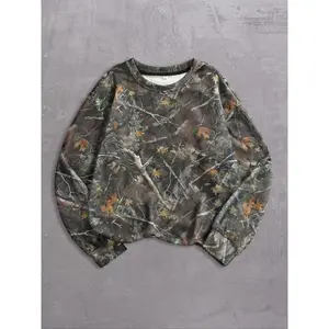 Unisex's Tree Camo Print Crew Neck Sweatshirt, Casual Loose Long Sleeve Pullover for Daily Wear, Unisex's Top for All Seasons