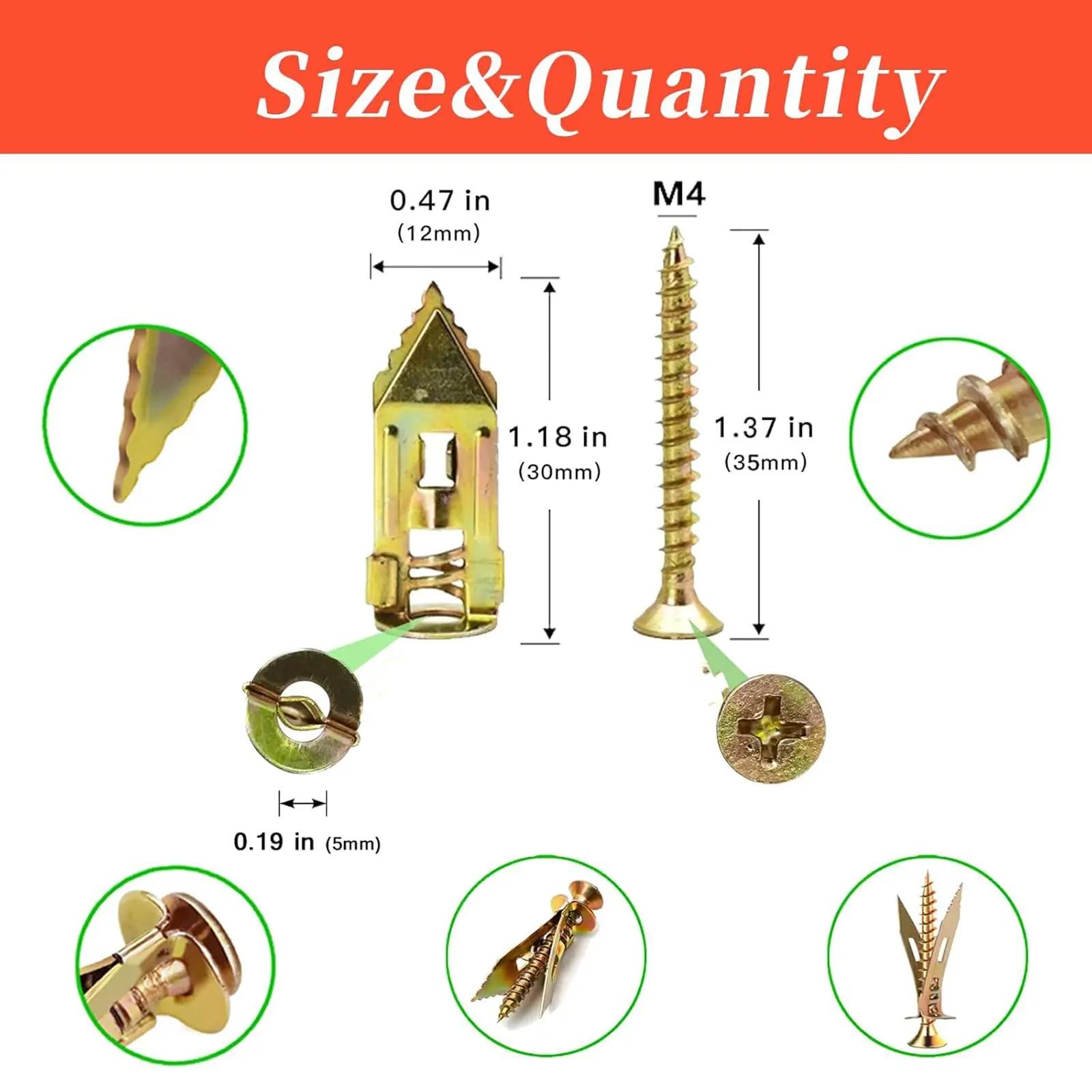 120 Count Drywall Self Drilling Anchors and Screws,Easy Application,No Drill or Holes in Wall,Heavy-Duty Zinc-Plated Steel Anchors with Self-Tapping Screws,Hollow Screws and Anchors for TV,Bicycle,Cabinet Fixing Accessories.