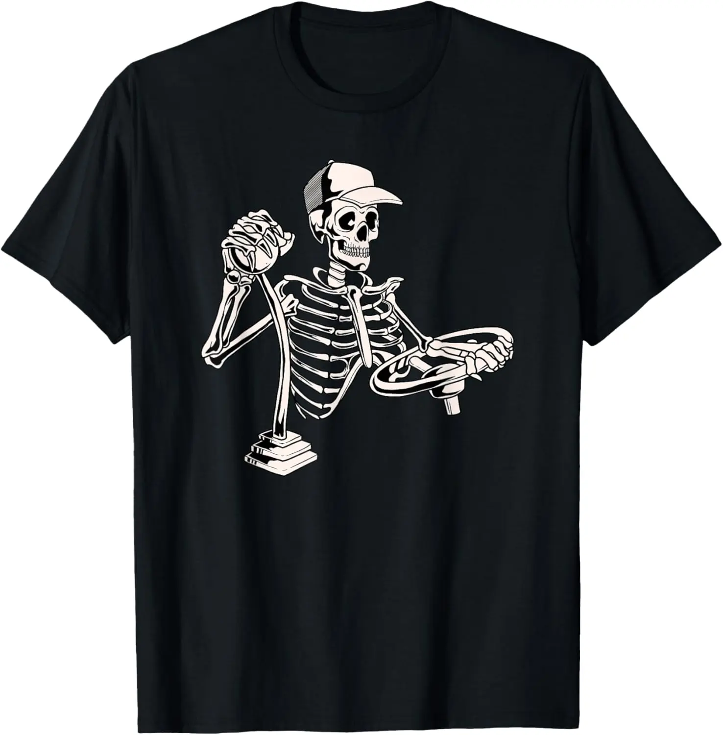 Men's Vintage Graphic T-Shirt, Funny Distressed Skeleton Trucker Print, Casual Short Sleeve Tee in 100% Cotton