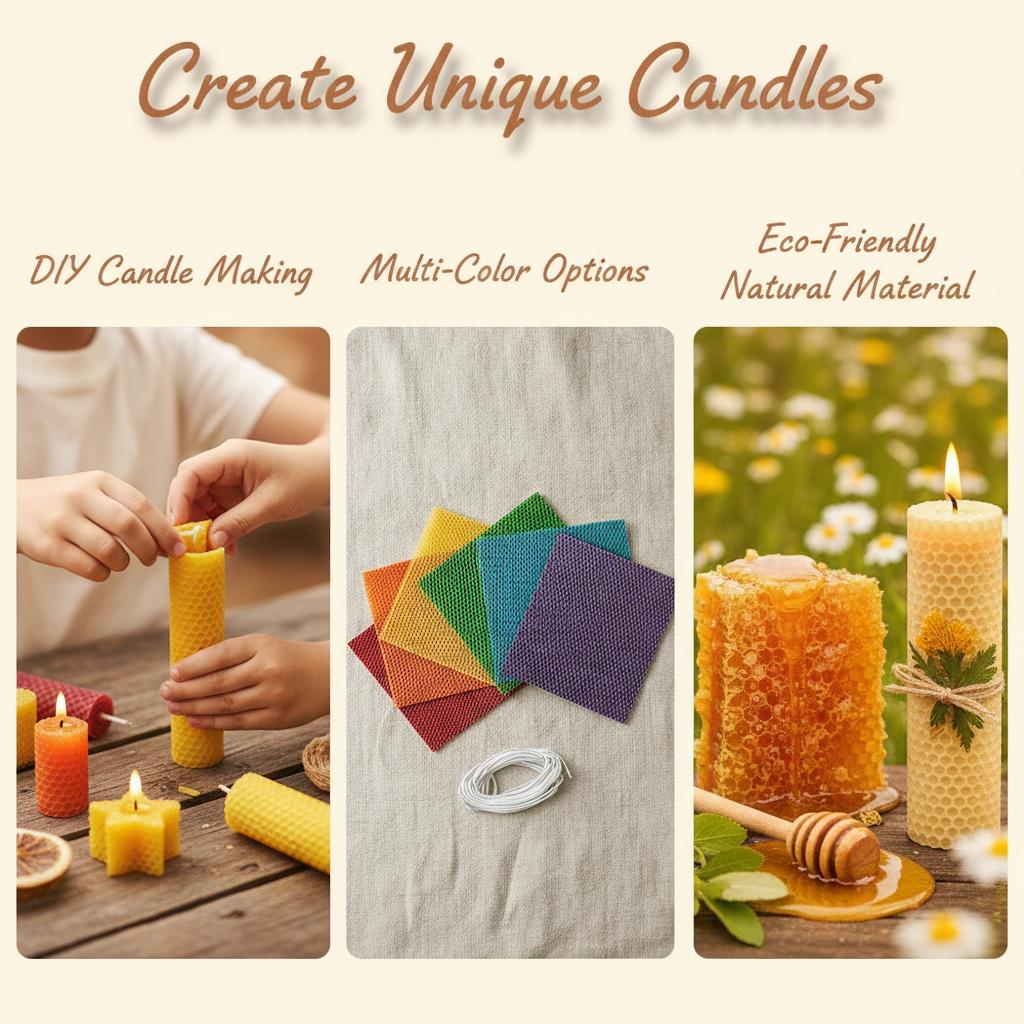 20×20cm colorful honeycomb beeswax sheets DIY candle making kit, 7 beeswax sheets with cotton wicks, craft kit for adults, spiritual altar keepsake, Christmas and Halloween home holiday gift