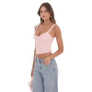 Ruffle Scoop Corset Top in Pink