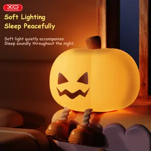 Pumpkin Night Light, Mini LED Pumpkin Lamp with 3 Level Dimmable,Halloween Decorations Outdoor,Nursery Nightlight for Kids, Silicone Rechargeable Bedside Touch Lamp, Funny Office Desk and Halloween Decor for Woman and Kids