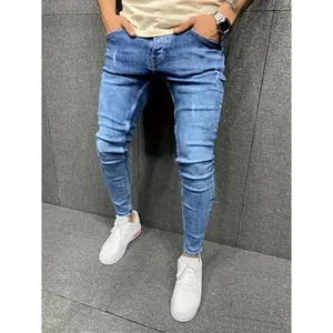 Men’s skinny fit jeans made from cotton blend stretch denim, solid color, regular length, washed details, suitable for all seasons; menswear polyester trousers.