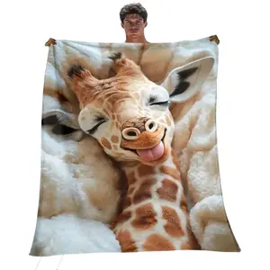 1pc Giraffe Throw Blanket Soft Lightweight Flannel Fleece Blanket with Digital Print Cozy Blanket for Sofa Couch Bed Home Decor
