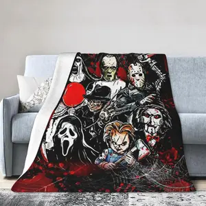Horror Movie Throw Blanket Lightweight Fleece Blankets Fuzzy Blankets for Sofa Couch Bed Beach, Soft Comfortable Flannel