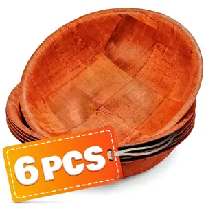 6Pcs Wooden Salad Bowl Set - Decorative Bowls for Kitchen - Large Serving Bowls for Entertaining - 8 Inch Fruit Bowl for Kitchen Counter - Tableware