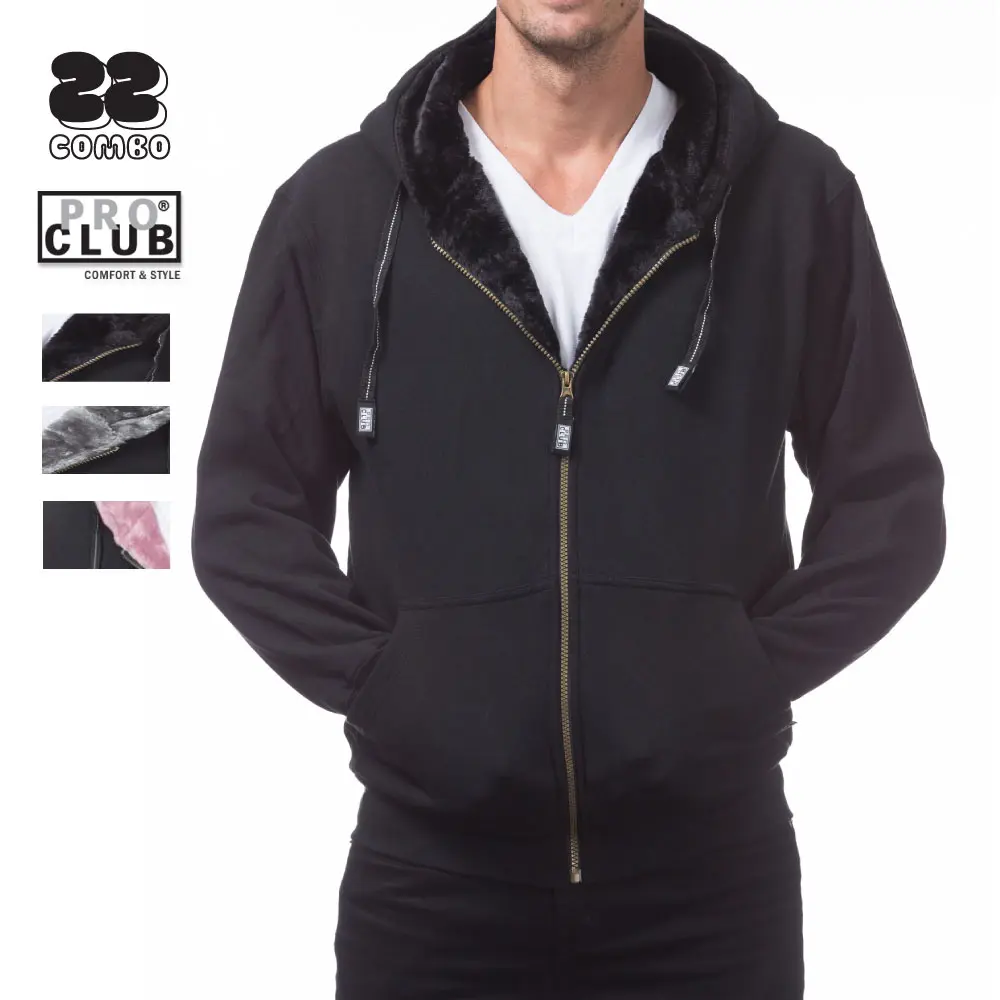 Pro Club Men's Hooded Fur Pile Jacket, Casual Hip Hop Plain Cotton Long Sleeve Full-Zip Sweatshirt, Big and Tall Fit, Tops, Menswear, T-Shirt, Xl, Street, Clothes, Work, Zipper, Party, Thanksgiving, Soft, Zip Up Hoodie