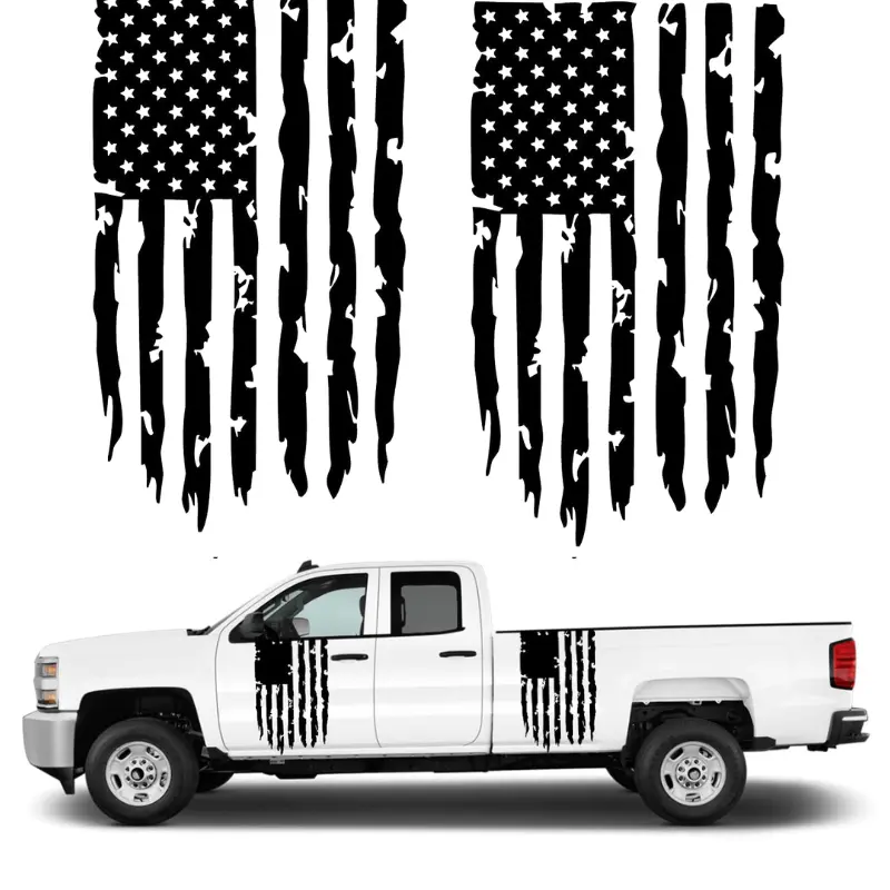 JOYTUTUS Distressed American Flag Vinyl Decal, American Flag Decals for Trucks, 20.47 x 11.81 Inch Rear Graphic USA US Car Sticker, Tailgate Car Door Sides Windshield Decor for Pickup Trucks (Black), Decal For Cars, Car Vehicle Decoration