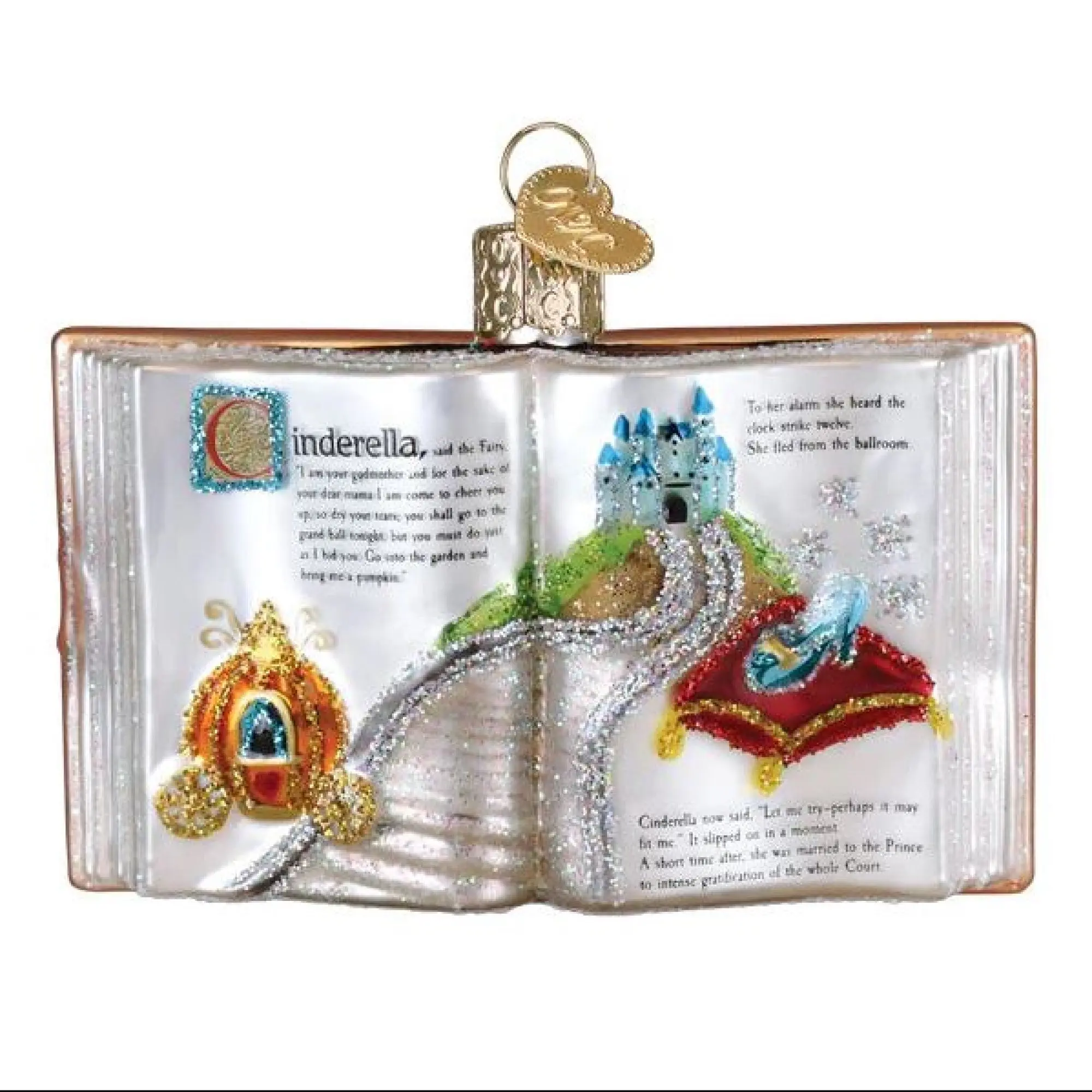 Old World Christmas Blown Glass Ornament for Christmas Tree, Cinderella Book