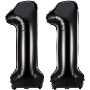 Black 11 Number Balloons, 40 Inch Giant Number 11 Balloons Foil Mylar Helium Black Number Balloons for 11th Birthday Party Supplies Anniversary Event Celebration Decorations