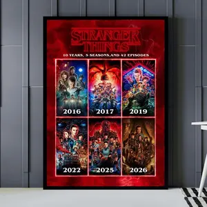 Stranger 5 Season 10 Years All Season 1-5 Poster Stranger Modern Kitchen Wall, Bedroom Decor, Bar Cart Art Will Byers Steve Harrington AWO