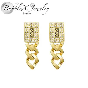 Bubble X Unisex 4mm Cuban Link Iced Out CZ 14mm Earrings  Stainless Steel Miami Earromg Hip Hop Jewelry