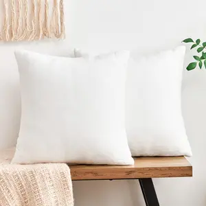Throw Pillow Covers White Decorative Velvet Set of 2 18x18 Inch Pillow Covers, Soft Pillow Covers for Couch Sofa Bed Living Room, Farmhouse Neutral Home Boho Decor, Square Accent Cushion Cases