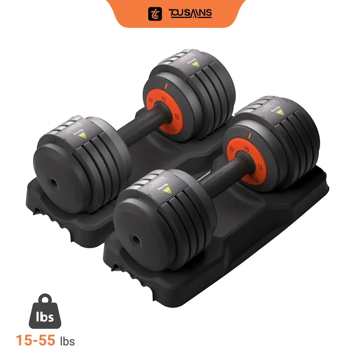 Tousains MX55 Adjustable Dumbbells Set of 2 with Weight Plates, 15-55 lbs Free Weights, Comfortable Grip, Functional Training Workout, Cost & Space Savings Home Gym Strength Equipment for Men/Women