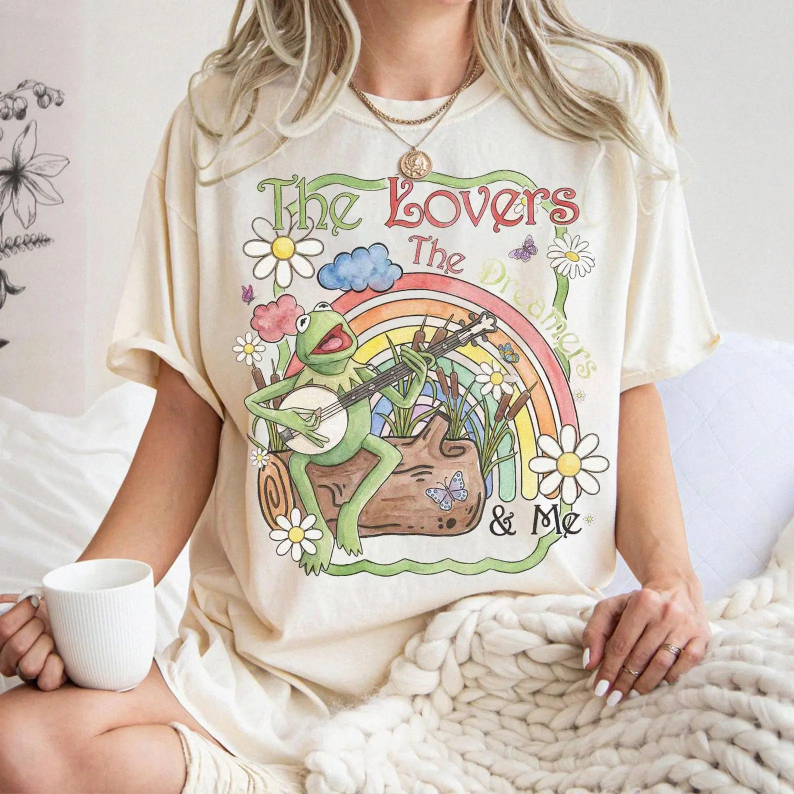 Comfort Colors Kermit Muppet T-Shirt, Watercolor Kermit The Frog Rainbow Shirt, The Lovers The Dreamers And Me, Disneyland Family Matching Tee