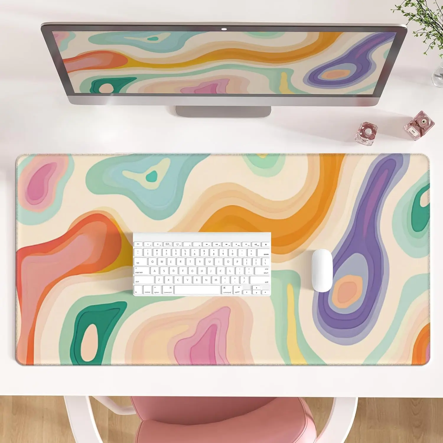 Large Abstract Gaming Mousepad (24x14 in) - Non-Slip Base, Stitched Edge, Modern Colorful Design, Multi-Use for Gaming, Office, Game Room - Office Accessories for Kids, Dining Table, Makeup Setup Needs