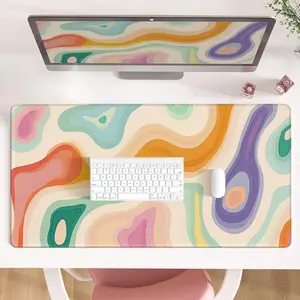 Abstract Desk Mat Desktop,Gaming Mouse Pad Long Cute Large Desk Pads 24X14 Inch Mousepad with Non-Slip Base Stitched Edge Keyboard Mat for Gaming Office, Abstract Modern Colorful