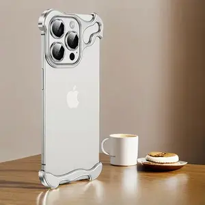 Creative Frameless Metal Anti-Drop Design Phone Case with Lens Protection Film, Compatible with iPhone 16 Pro Max 16 15 Pro Max 15 14 13 12, Shockproof Phone Cover