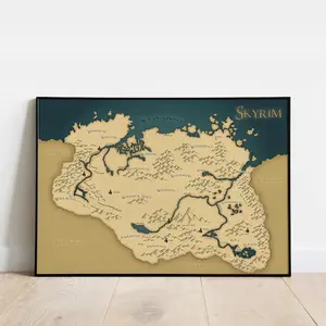 Map of Skyrim Poster, Vintage Fantasy World,  Inspired Decor, Quality Paper 8x12 to 27x40