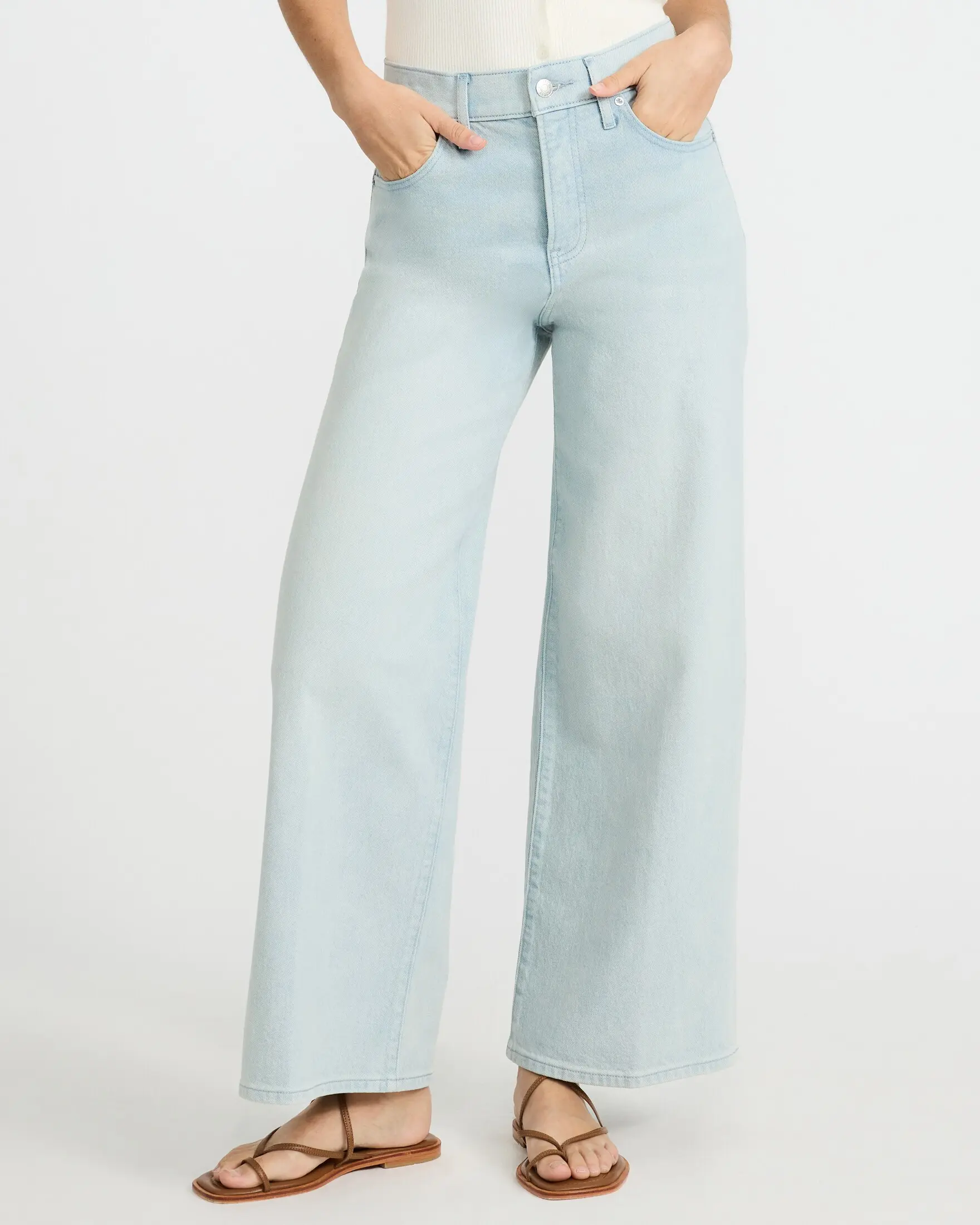 Express Women's Vintage High-Waisted Straight Wide Leg Ankle Jeans, Light Wash Stretch Cotton Denim Blend, High Rise, Washed Jeans, Wide Legs, Fitted Hip, Comfy Ootd, Multi-Size, Casual, Low Stretch, Simple Fits, Machine Washable, Bottom, Ankle Pants, Loo